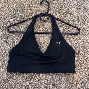 gymshark reversible halter bra - black/black and white